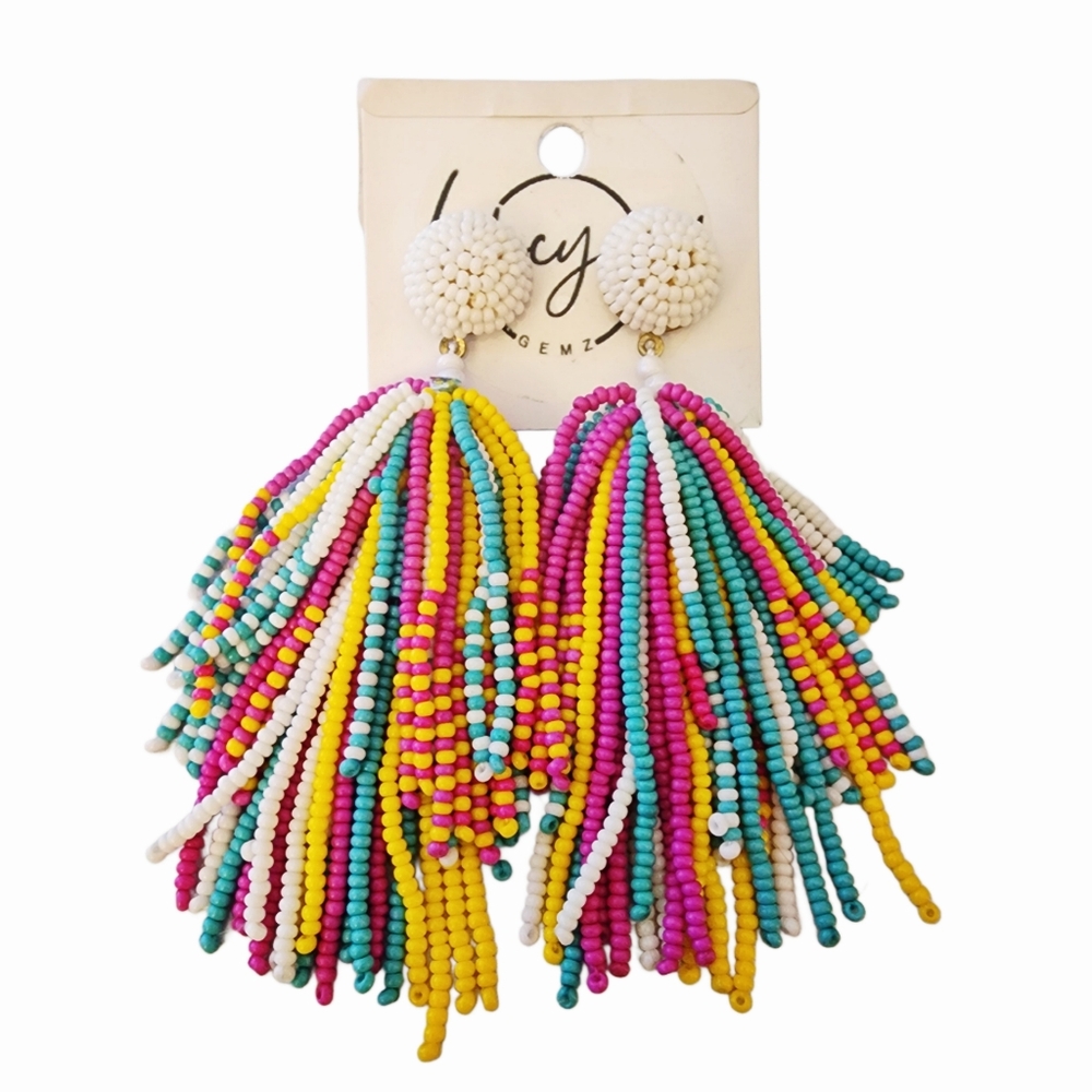Multicolor Beaded Tassel  Earrings